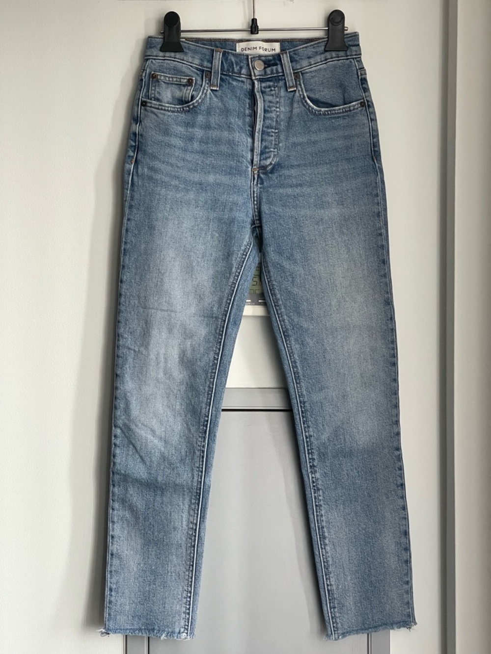DENIM FORUM The Yoko High Rise Slim Straight Light Blue Jeans
